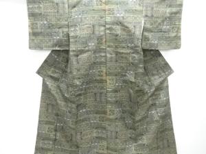 未使用品　幾何学模様織り出し手織り紬着物